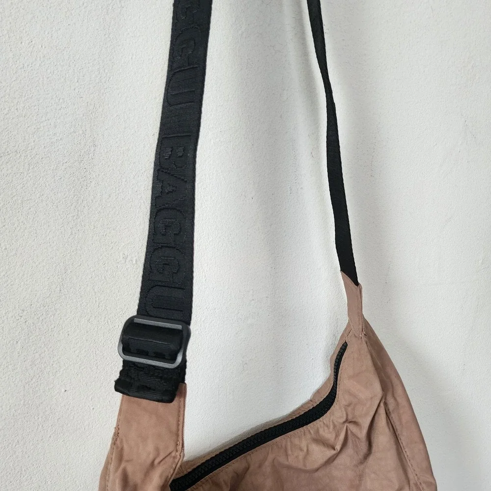 Baggu Medium Nylon Crescent Bag Brown Black Strap